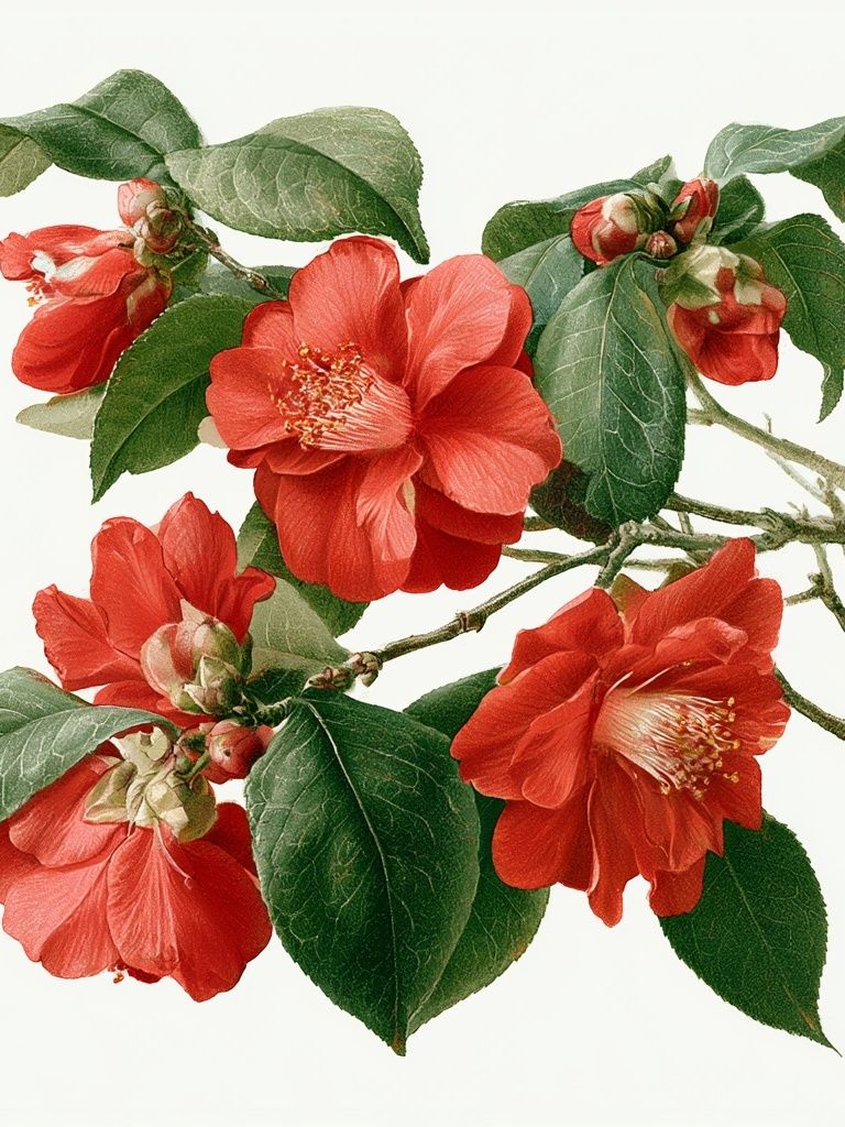 Red Camellia Botanical Print. poster detail
