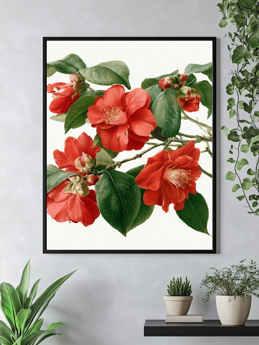 Red Camellia Botanical Print. — room view 4