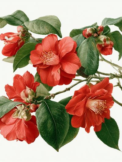 Red Camellia Botanical Print.