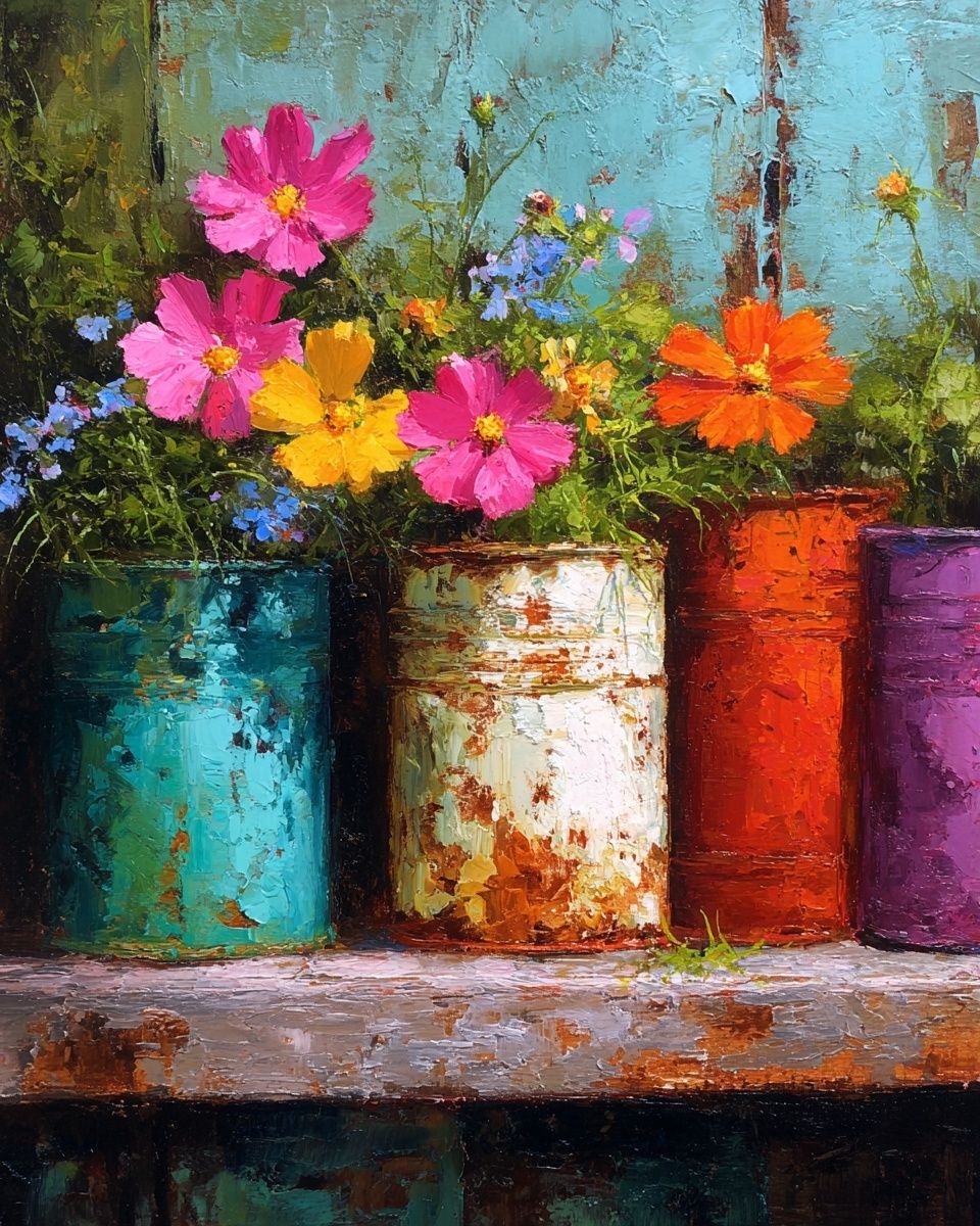 Colorful Flower Pots Still Life Poster. poster — botanical art