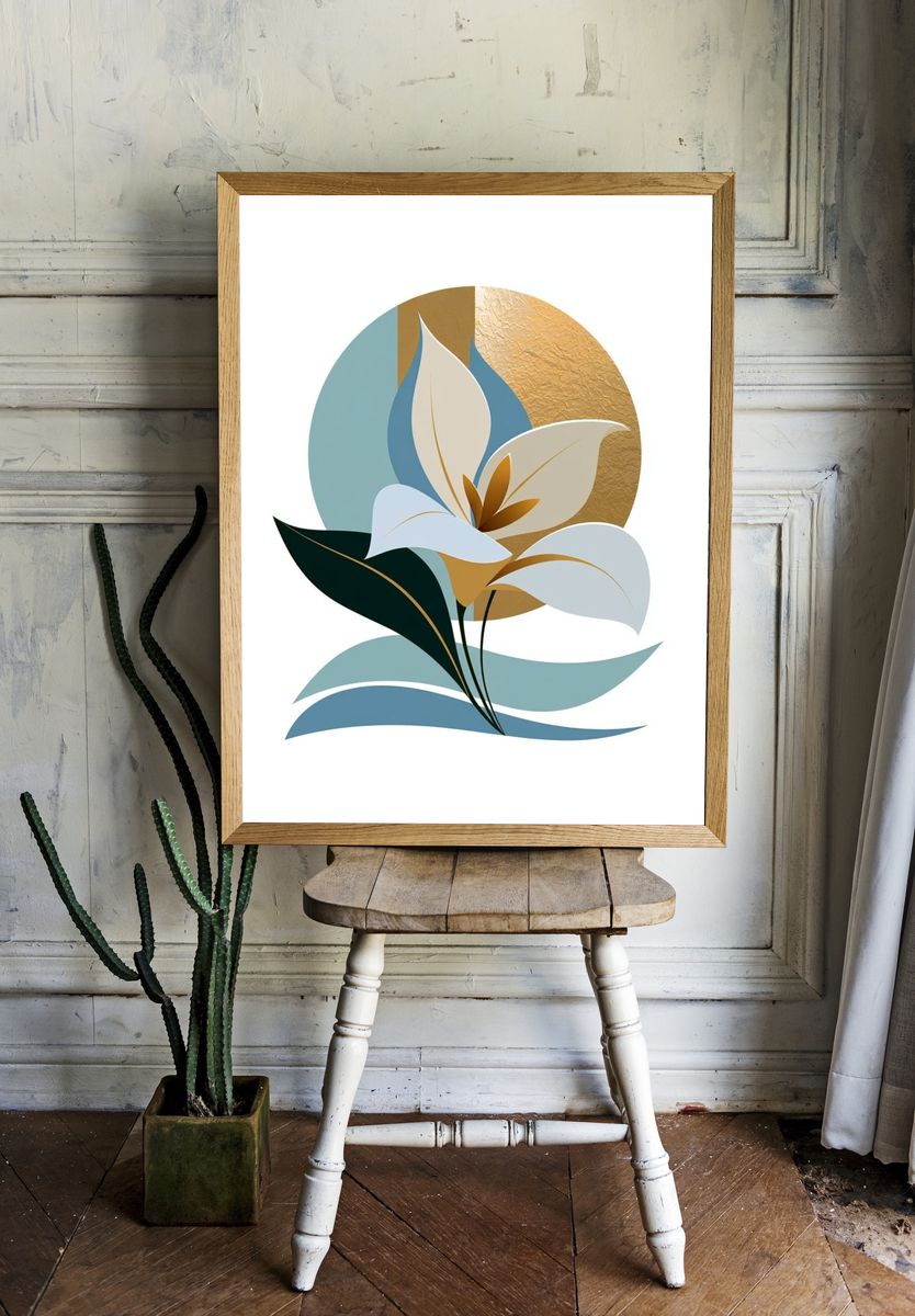 Abstract Lily Botanical Print. room preview