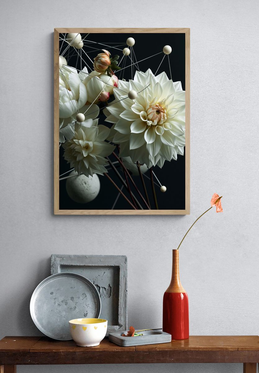 White Dahlia Geometry Print. — room view 3