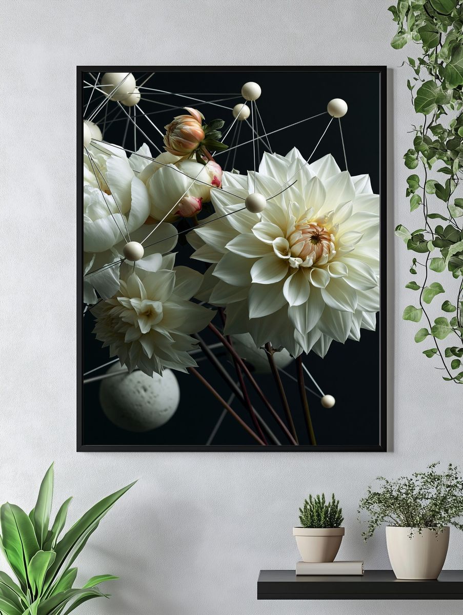 White Dahlia Geometry Print. — room view 4