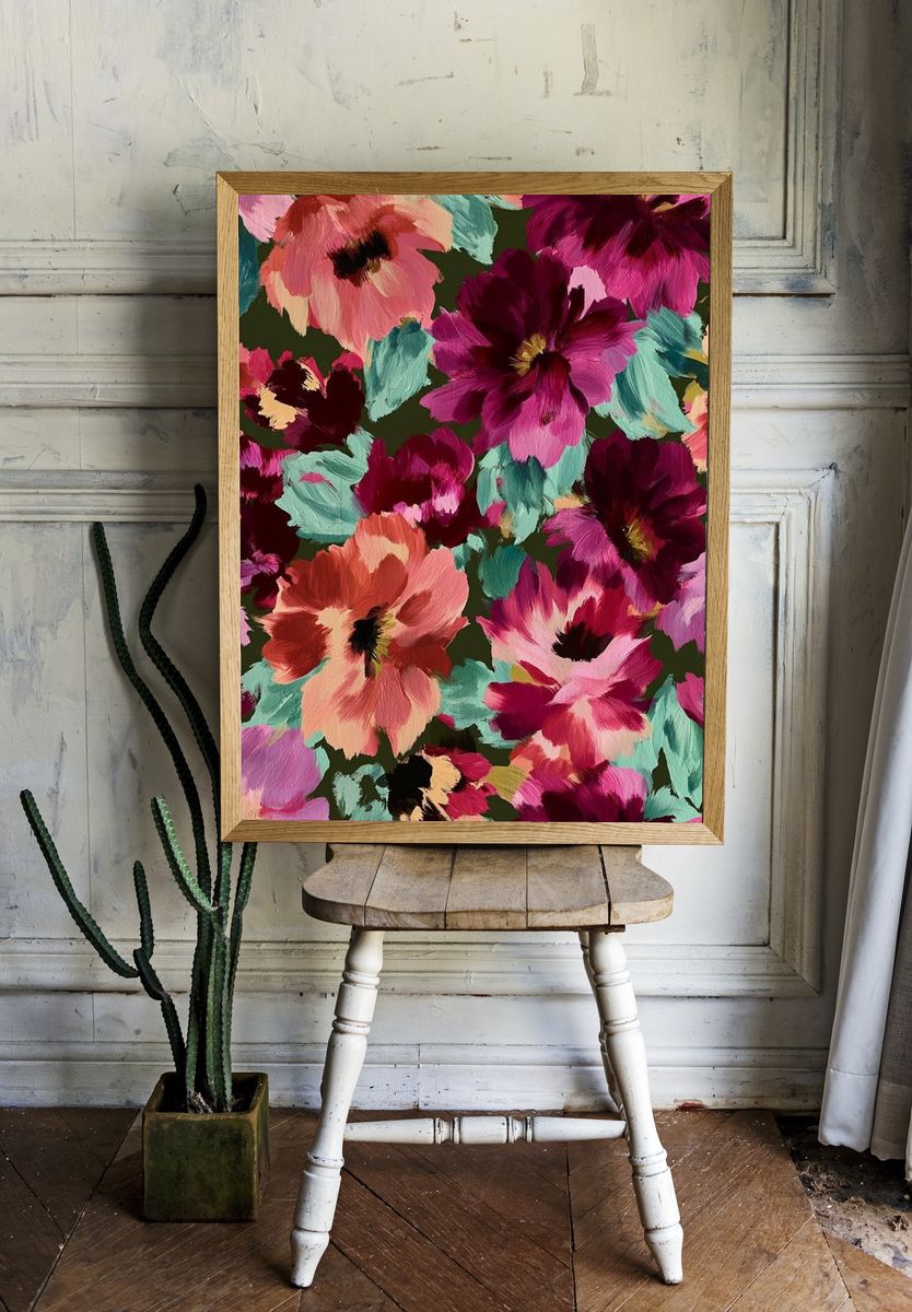Floral Brushwork Botanical Print. room preview
