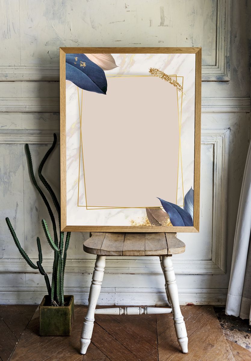 Rectangle foliage frame white marble. — room view 1