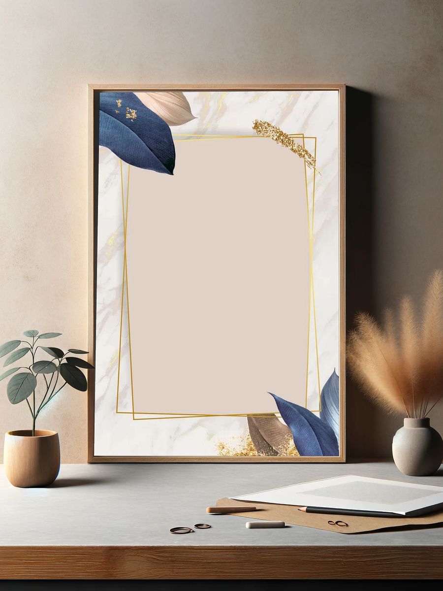 Rectangle foliage frame white marble. — room view 2