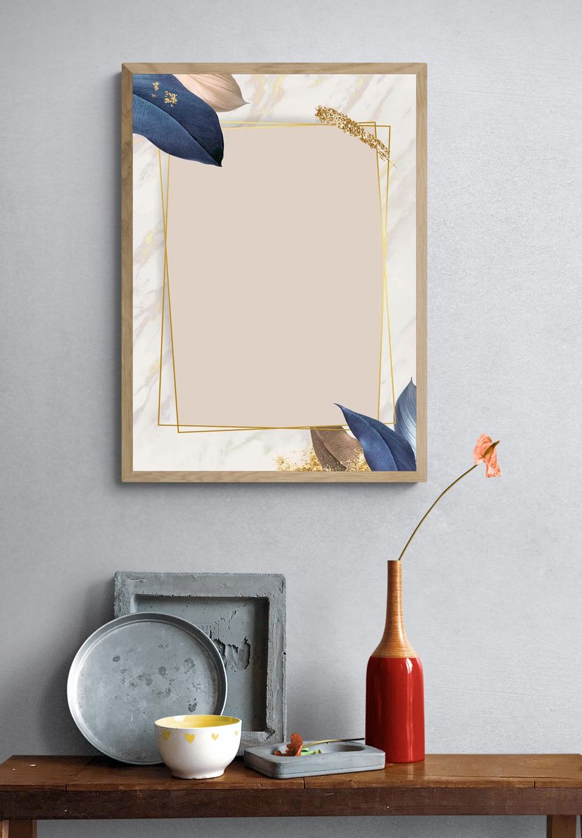 Rectangle foliage frame white marble. — room view 3