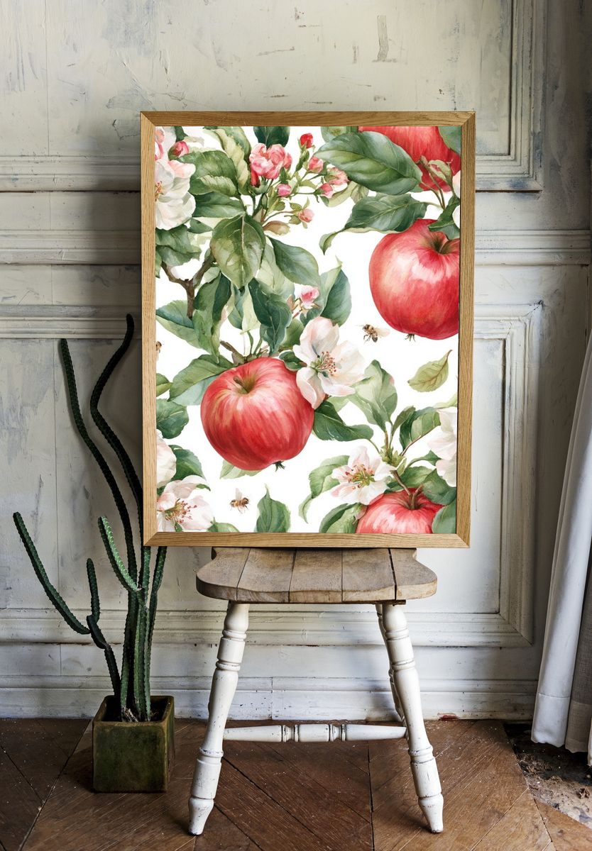 Apple Blossom Watercolor Print. room preview