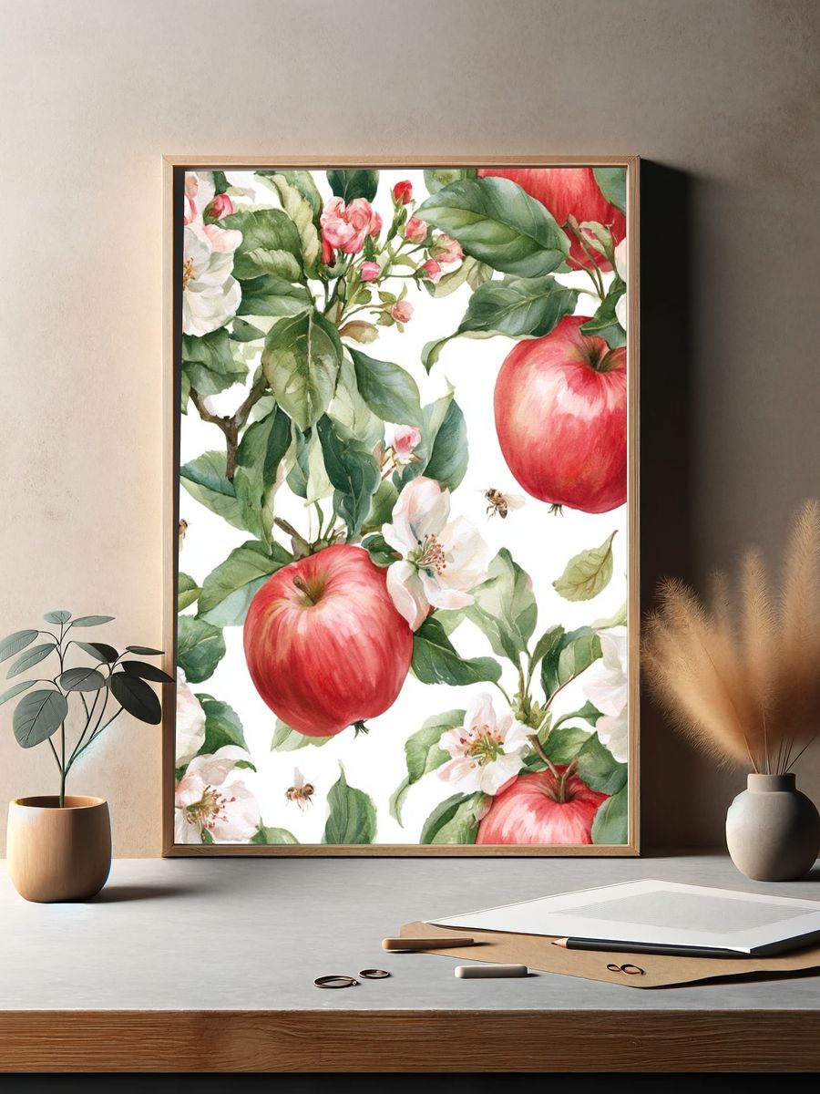 Apple Blossom Watercolor Print. — room view 2