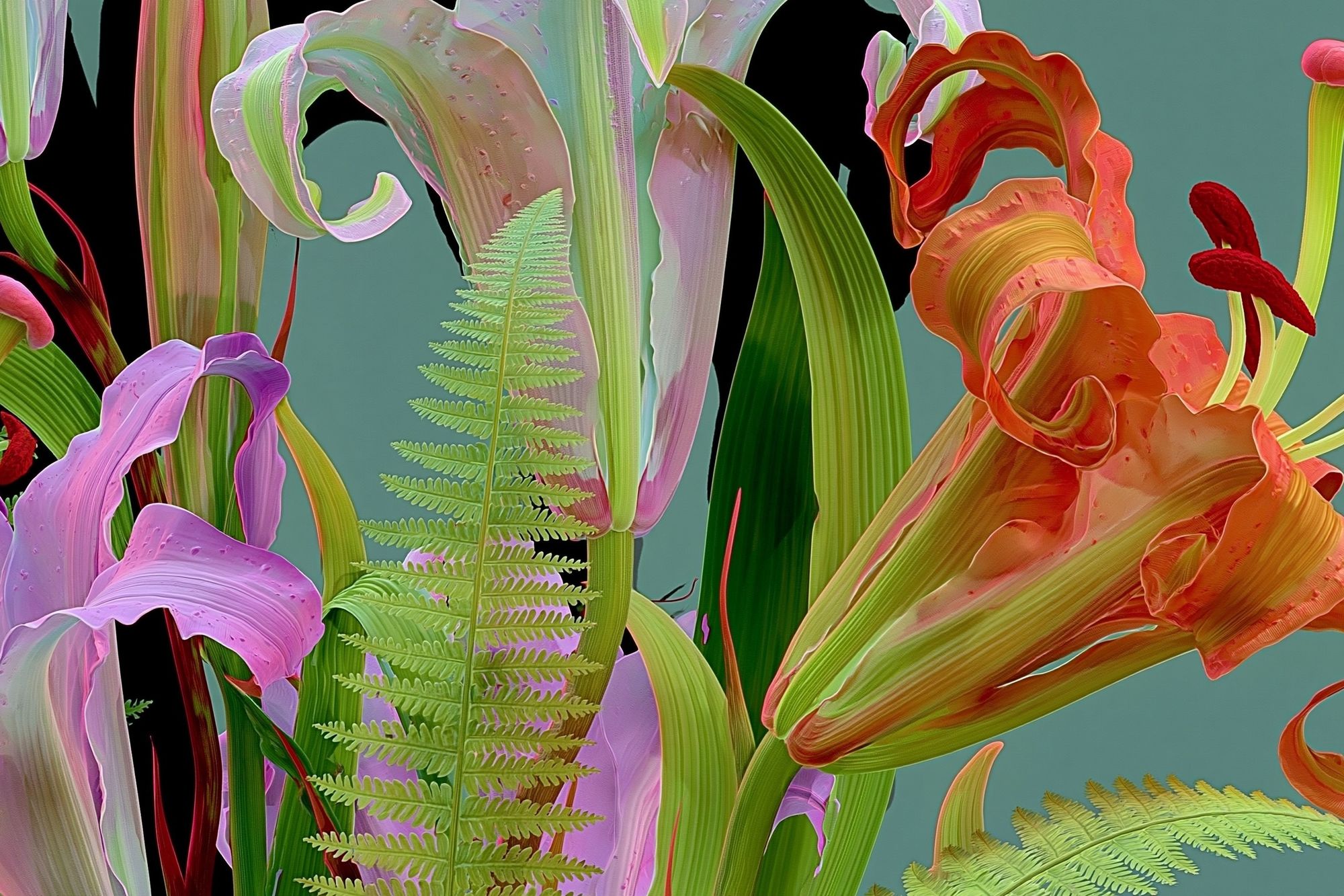 Tropical Lily Garden Illustration Poster. poster detail