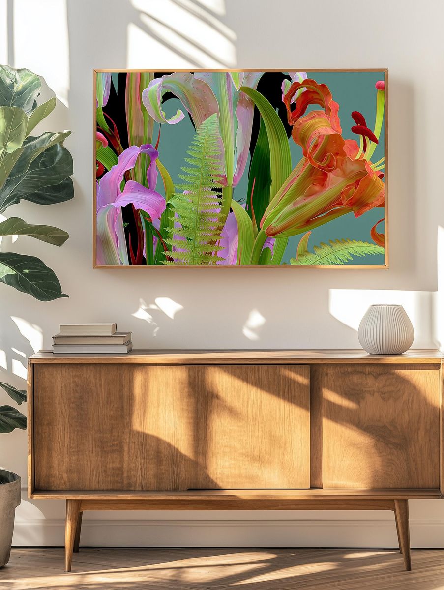 Tropical Lily Garden Illustration Poster. — room view 3