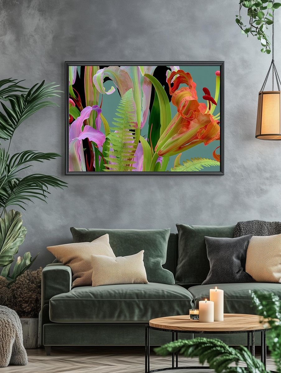 Tropical Lily Garden Illustration Poster. — room view 4