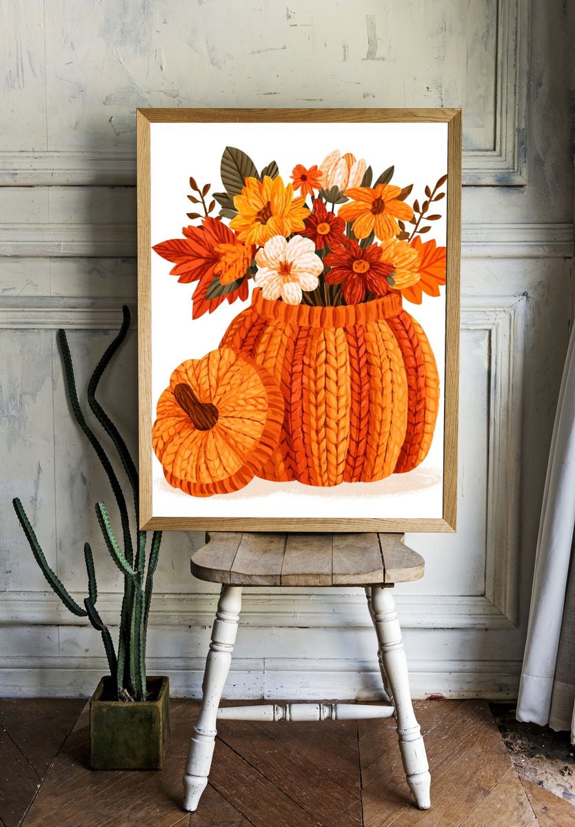 Autumn Pumpkin Bouquet Illustration Poster. room preview