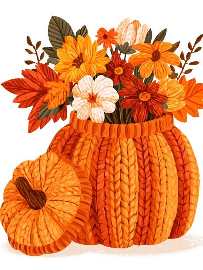 Autumn Pumpkin Bouquet Illustration Poster.