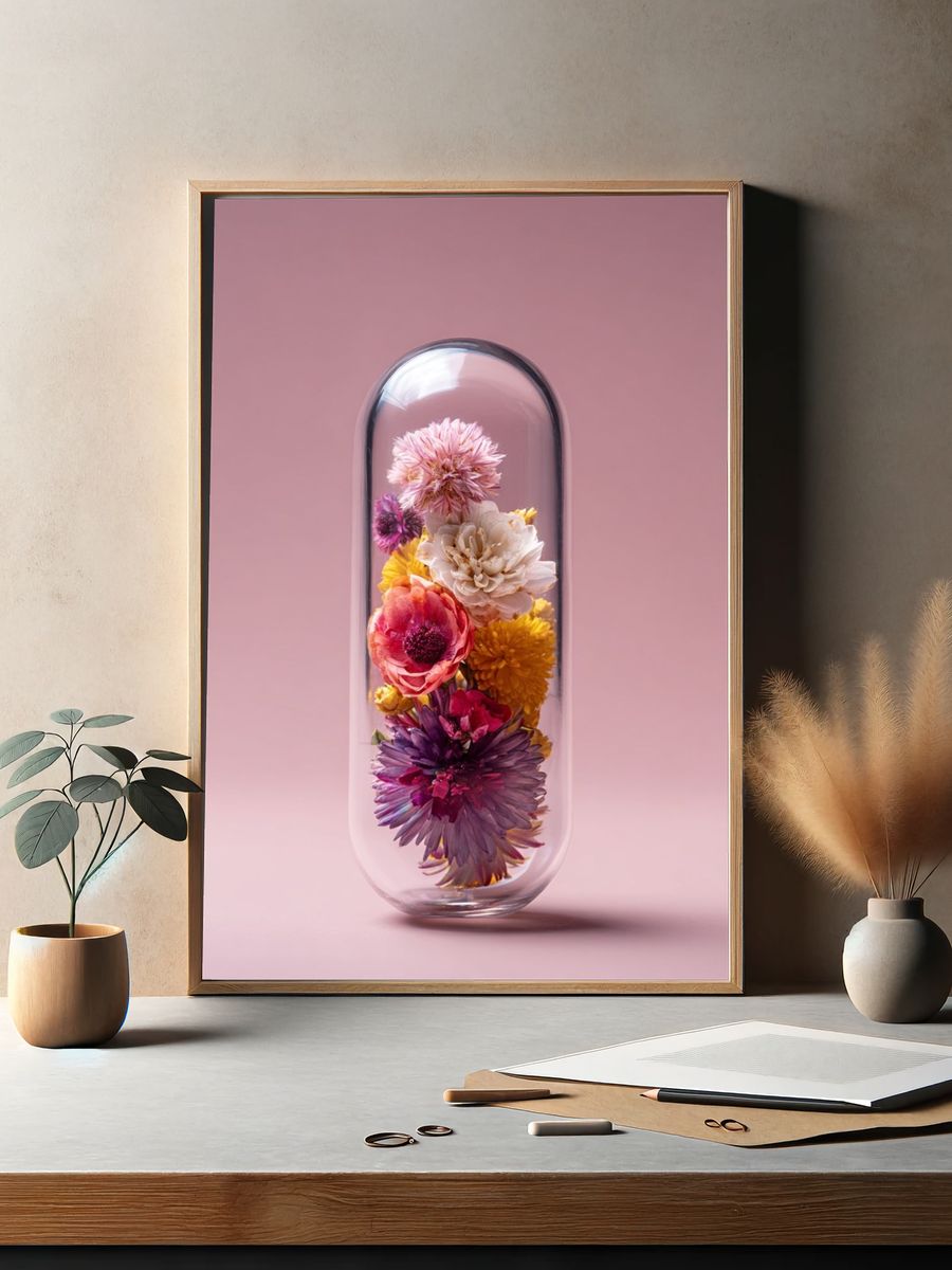 Glass Capsule Flowers Botanical Print. — room view 2