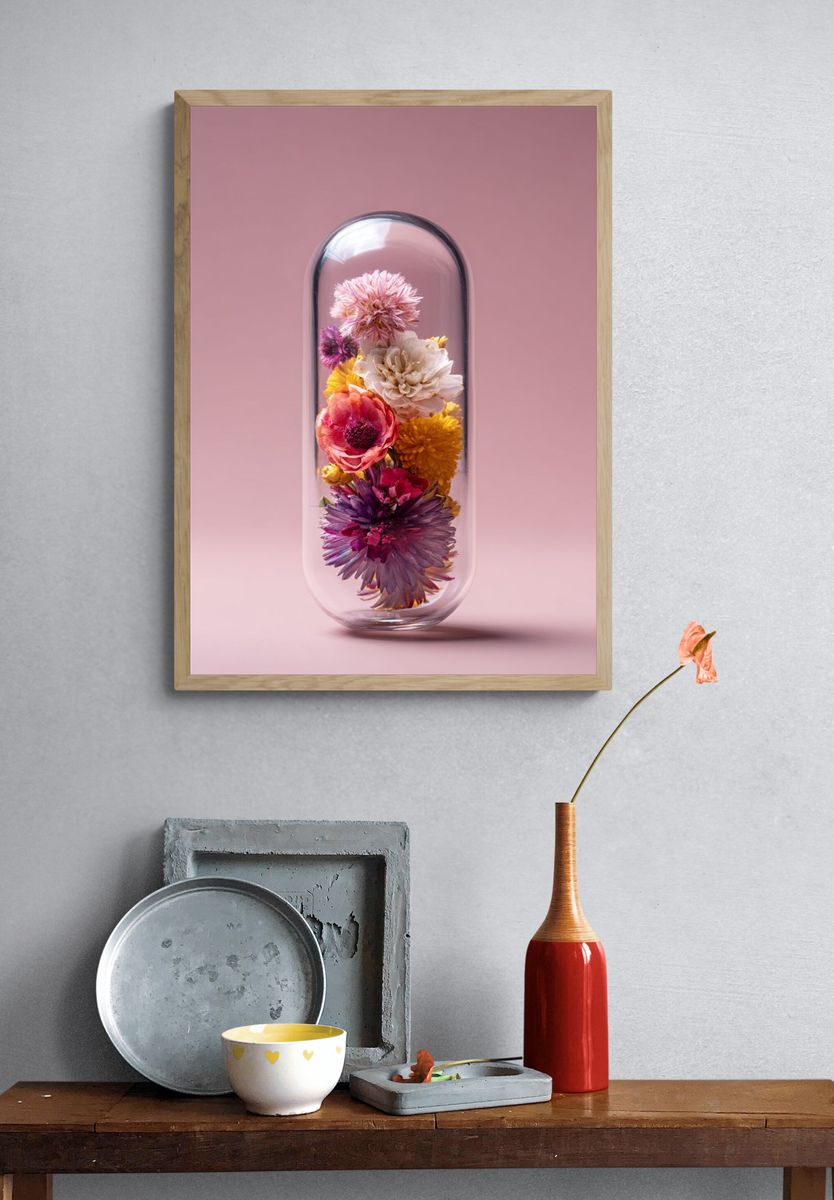 Glass Capsule Flowers Botanical Print. — room view 3