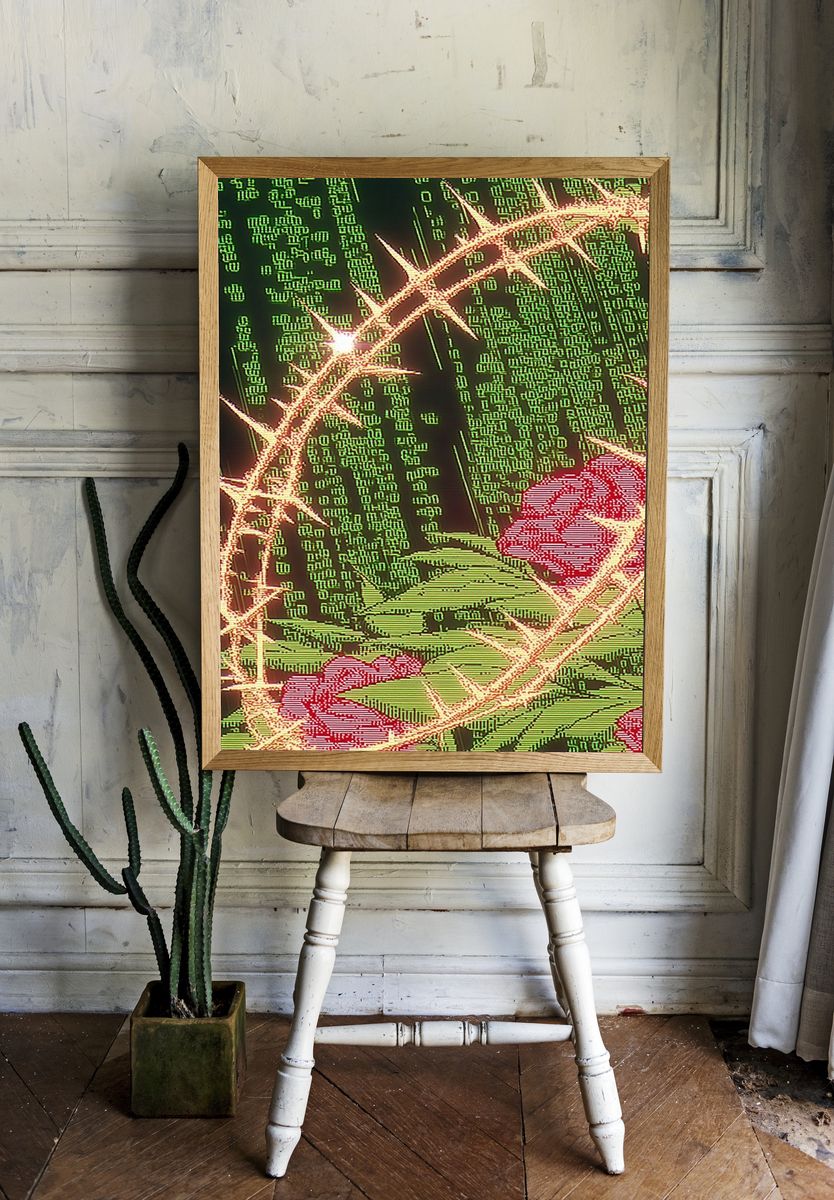 Neon Thorn Cactus Digital Art Poster. room preview