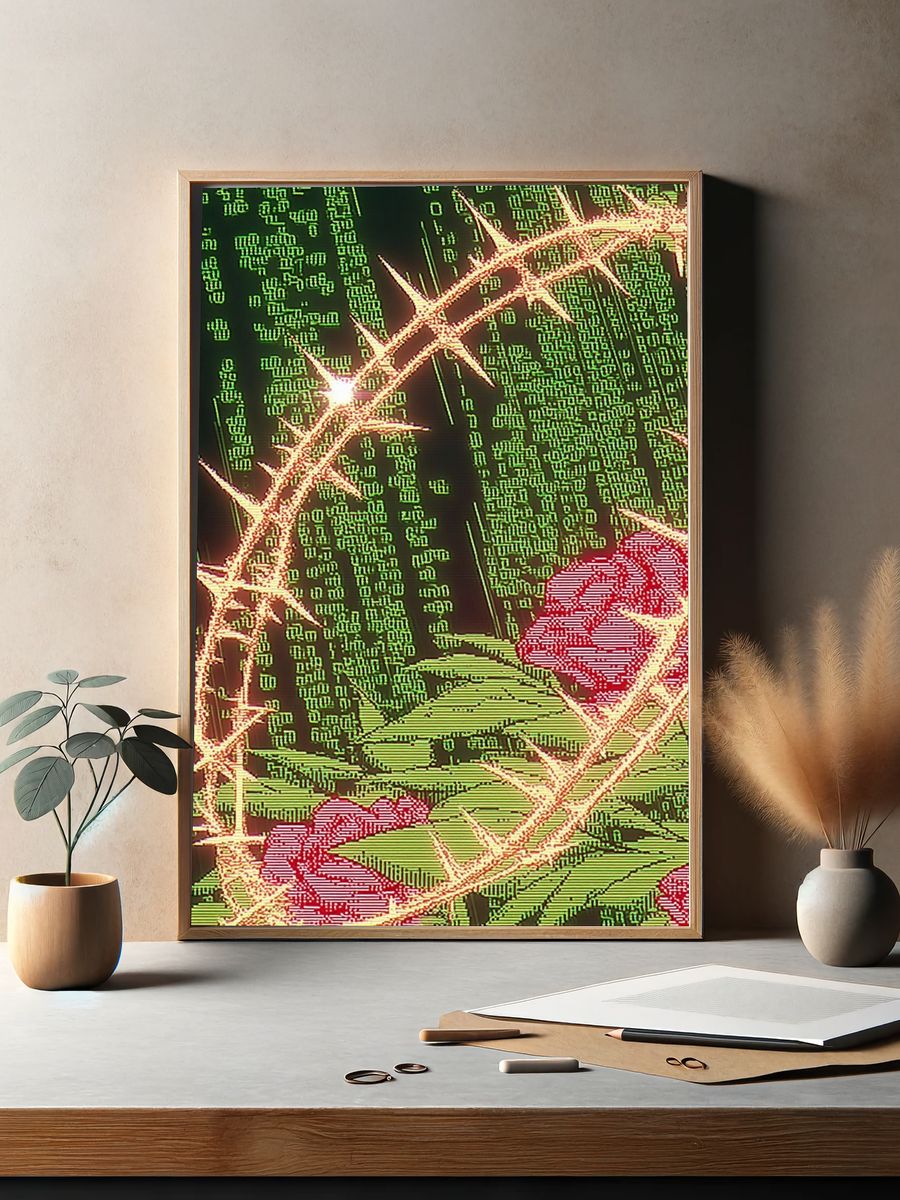 Neon Thorn Cactus Digital Art Poster. — room view 2