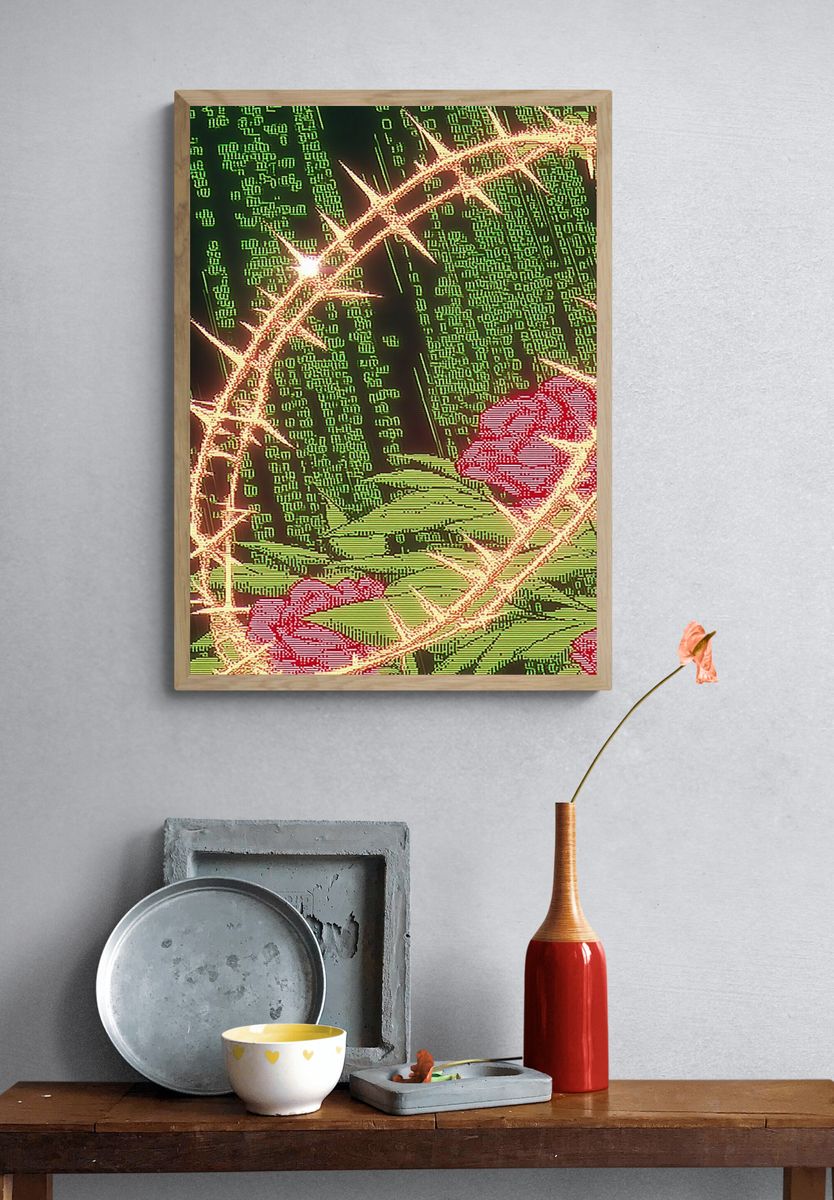 Neon Thorn Cactus Digital Art Poster. — room view 3