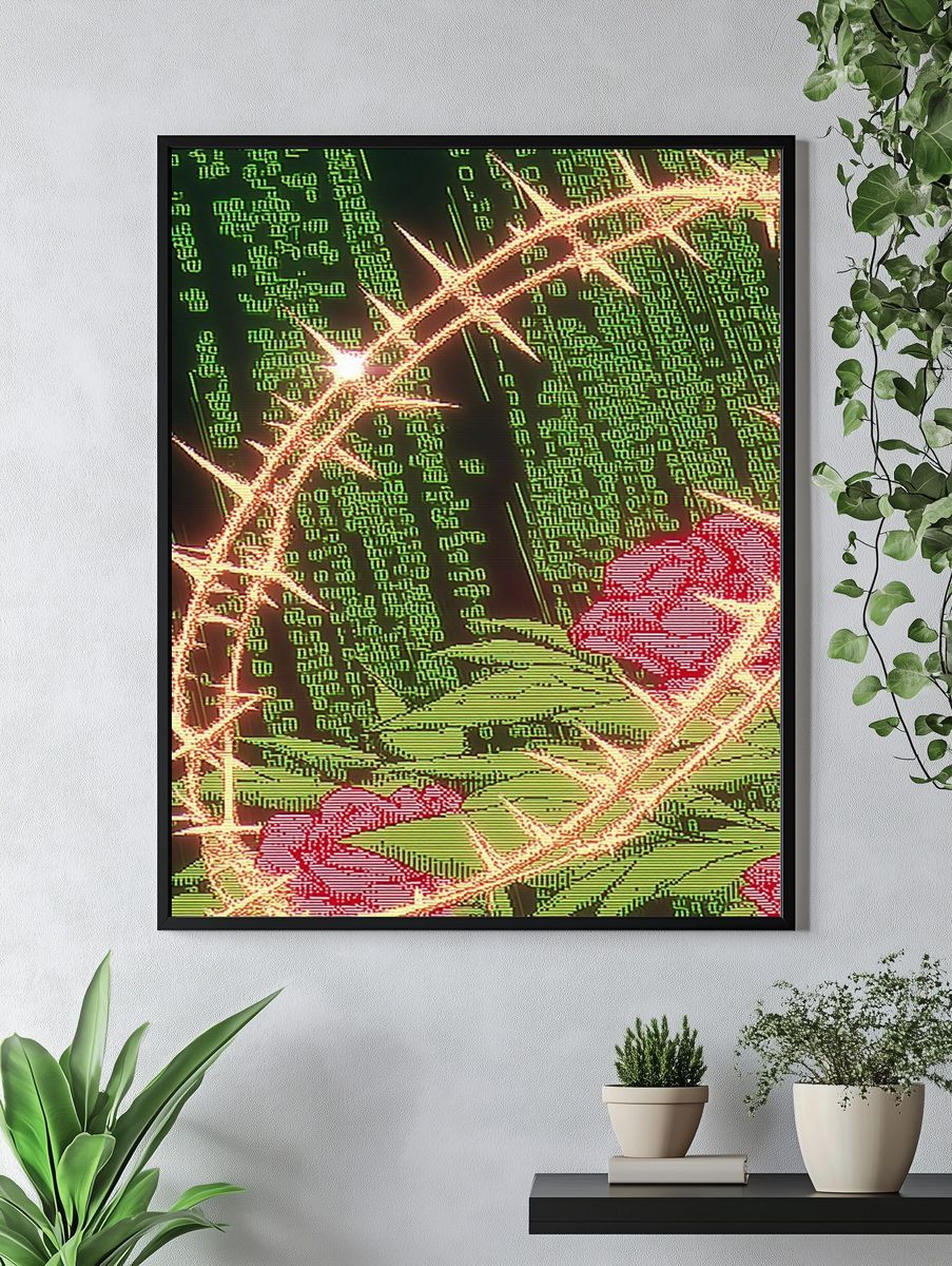 Neon Thorn Cactus Digital Art Poster. — room view 4