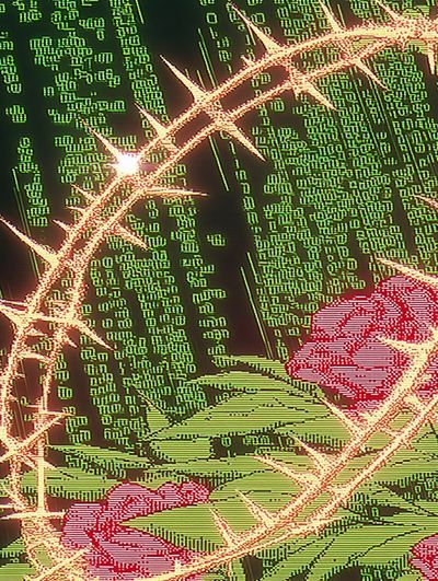 Neon Thorn Cactus Digital Art Poster.