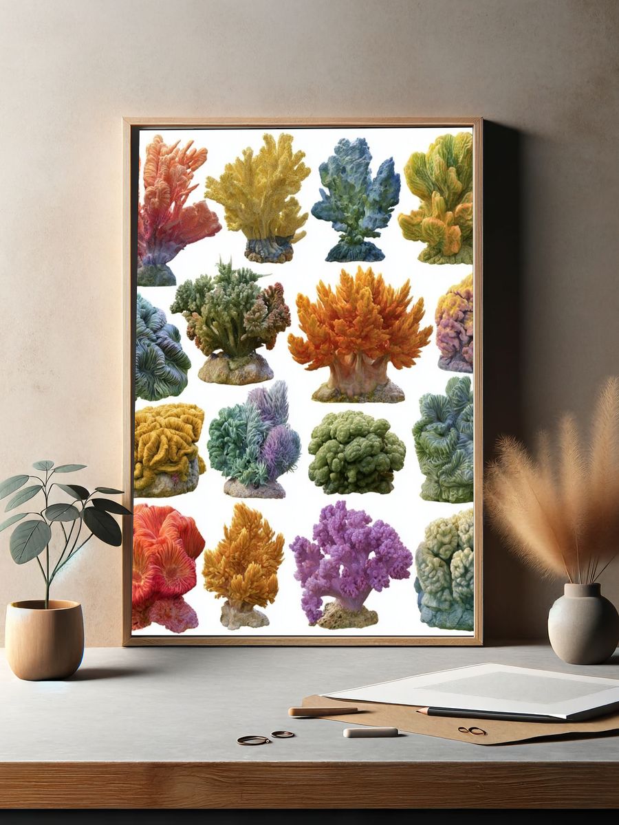 Colorful Coral Reef Illustration Poster. — room view 2