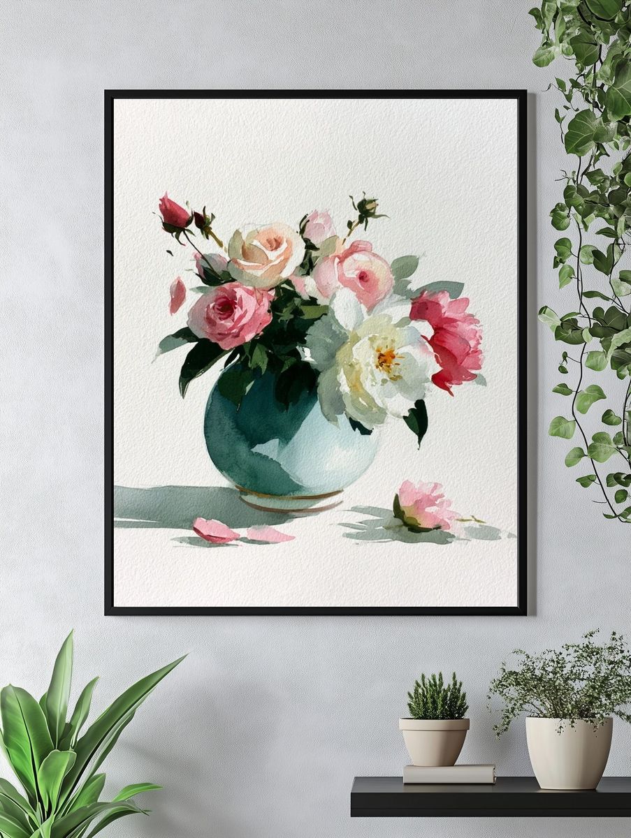 Watercolor Roses in Vase Print. — room view 4