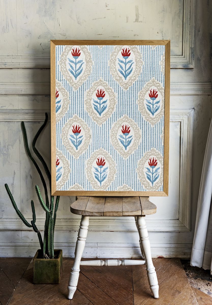 Floral Block Print Pattern Poster. — room view 1