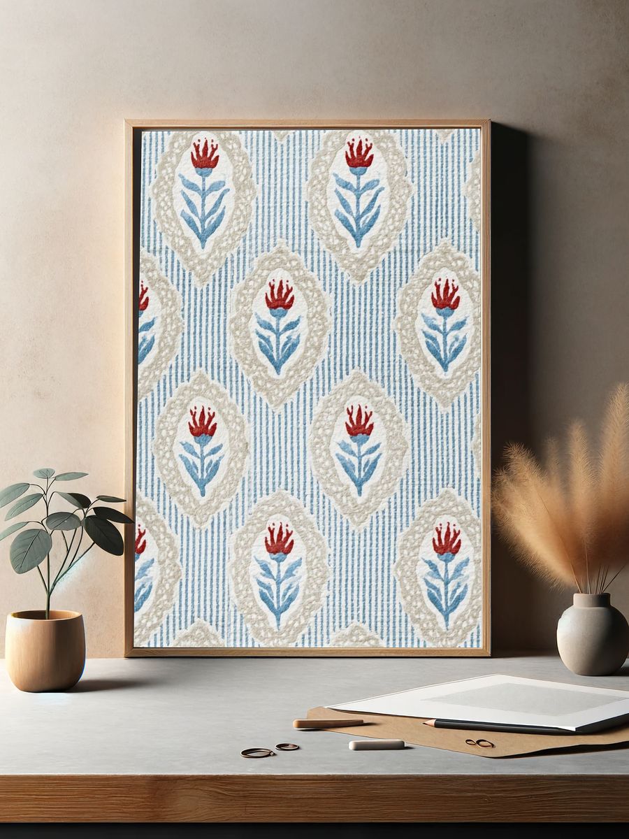 Floral Block Print Pattern Poster. — room view 2