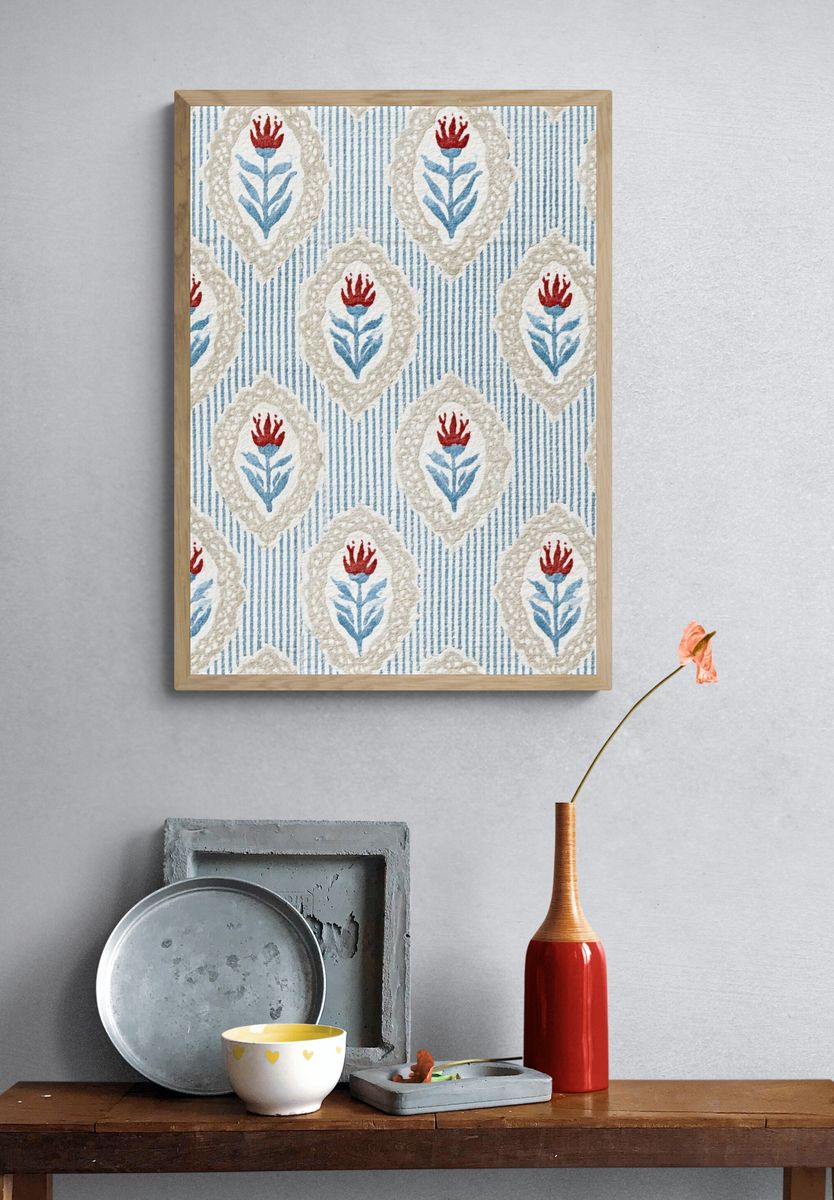 Floral Block Print Pattern Poster. — room view 3