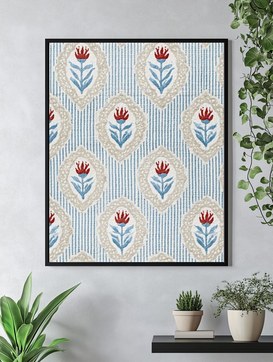 Floral Block Print Pattern Poster. — room view 4