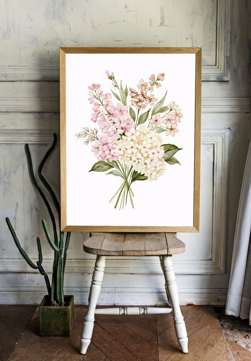 Cherry Blossom Bouquet Watercolor Print. room preview