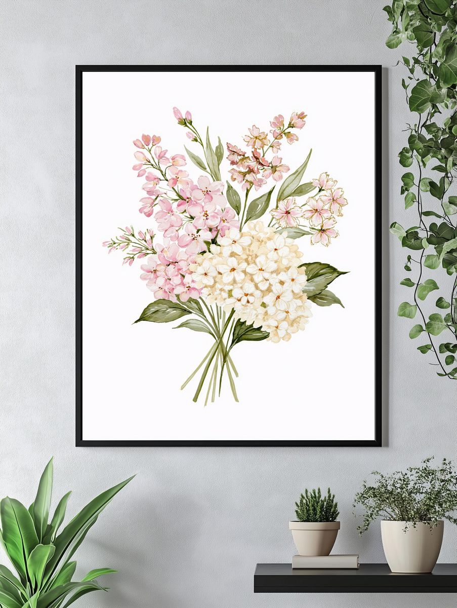Cherry Blossom Bouquet Watercolor Print. — room view 4