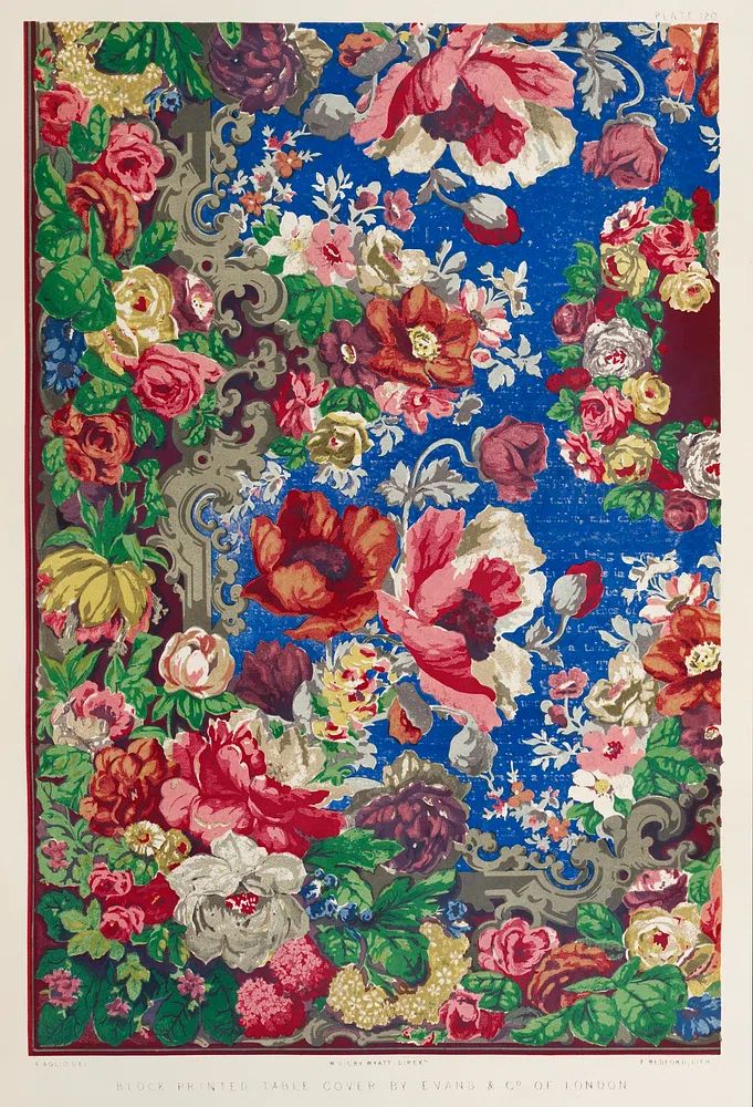 Block printed table cover Industrial. poster — botanical art