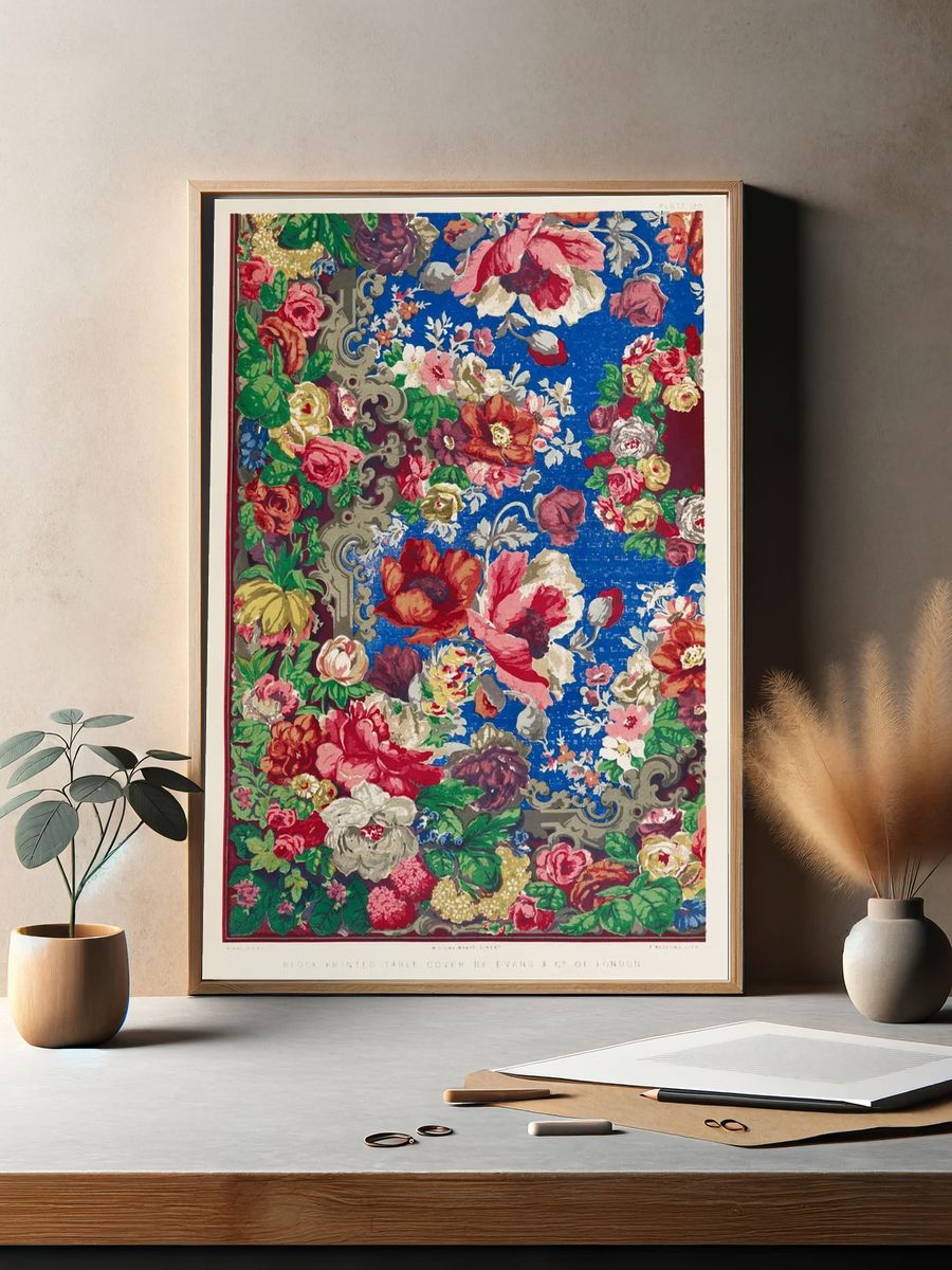 Block printed table cover Industrial. — room view 2