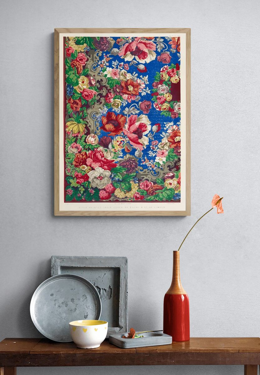 Block printed table cover Industrial. — room view 3