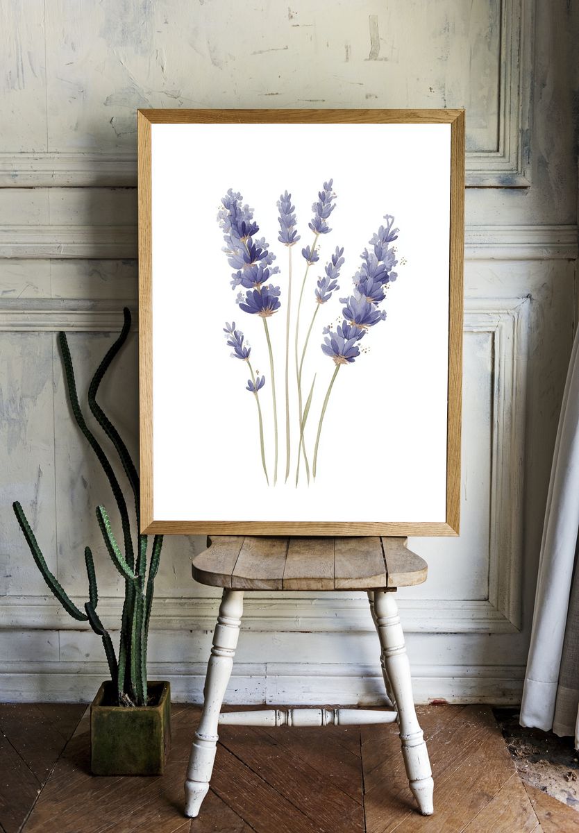 Lavender Sprigs Watercolor Print. — room view 1