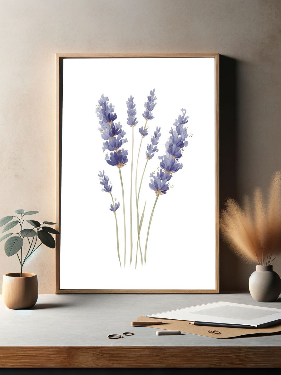 Lavender Sprigs Watercolor Print. — room view 2