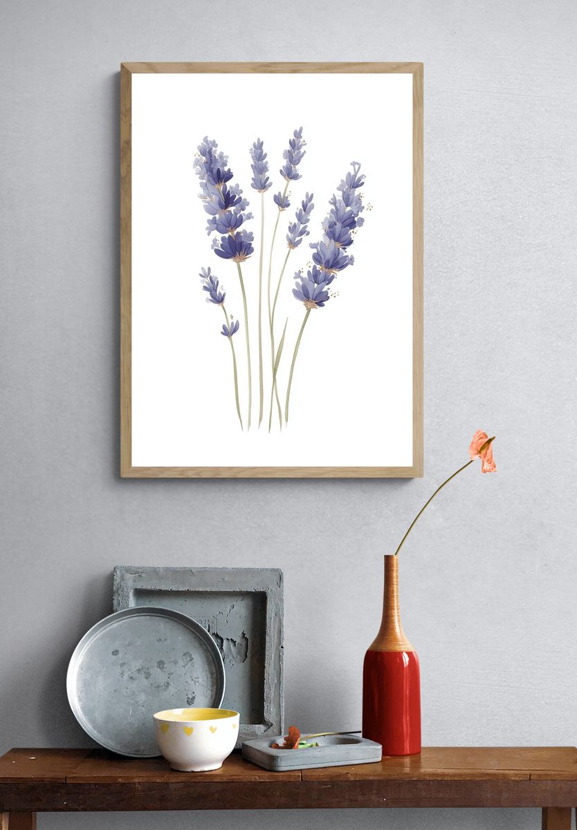 Lavender Sprigs Watercolor Print. — room view 3