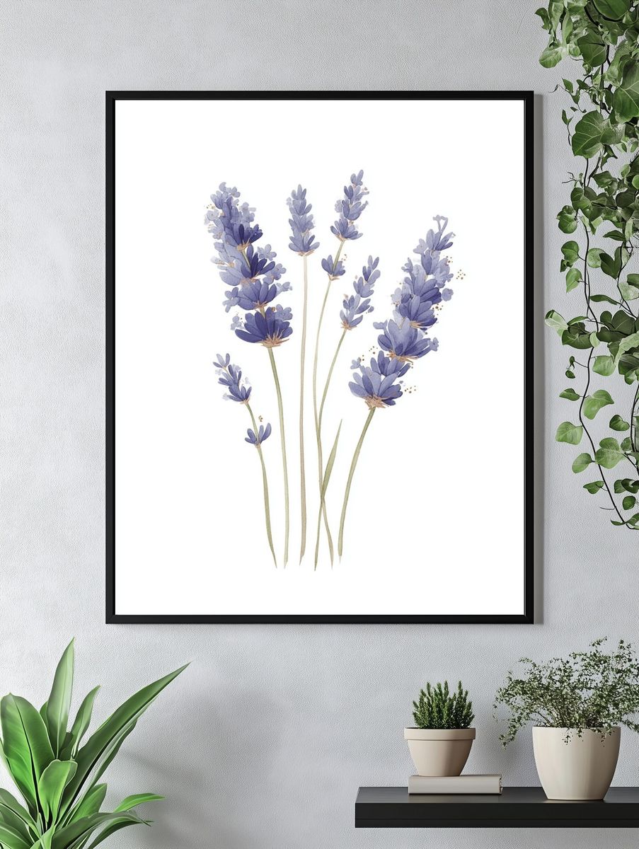 Lavender Sprigs Watercolor Print. — room view 4