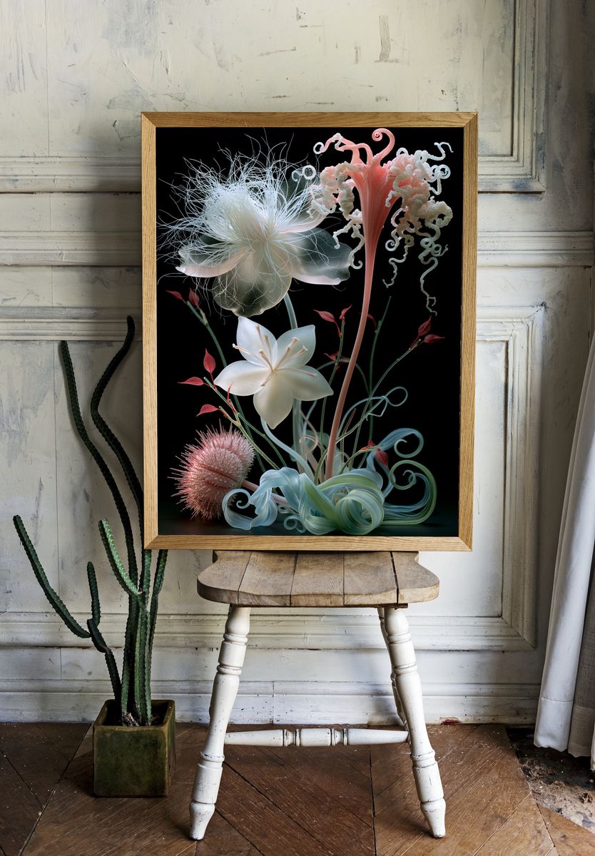 Surreal Floral Bloom Print. room preview