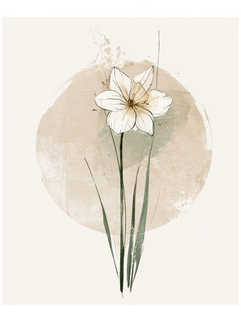 Minimal White Flower Botanical Poster. poster detail