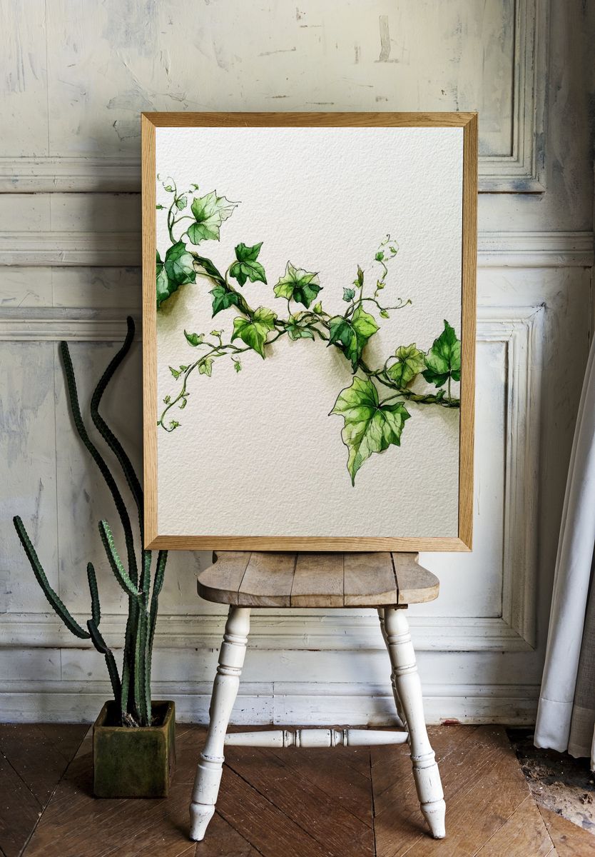 Ivy Vine Watercolor Print. room preview
