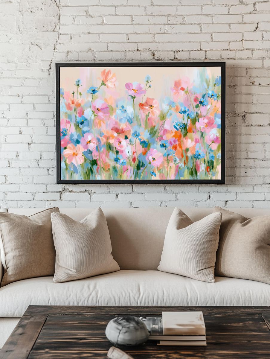 Pastel Wildflower Meadow Print. room preview