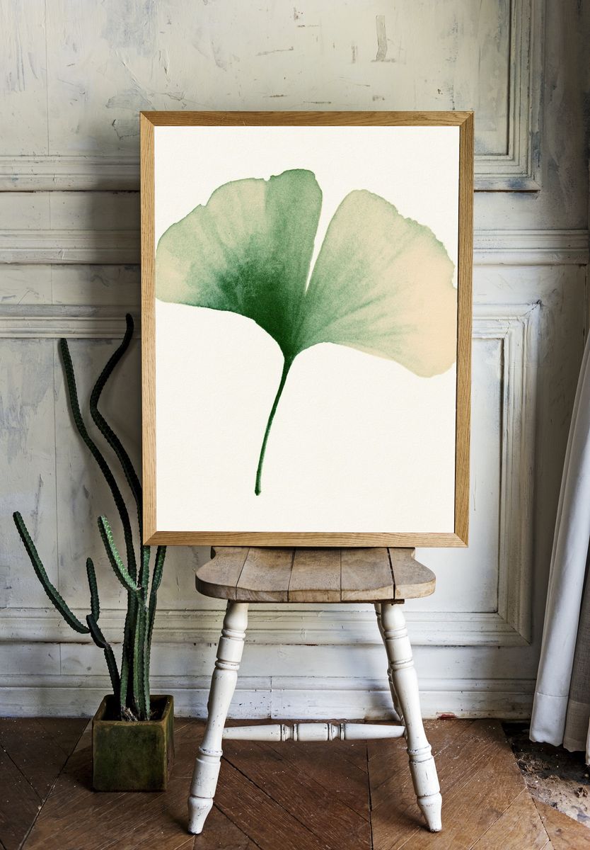 Ginkgo Leaf Watercolor Print. — room view 1
