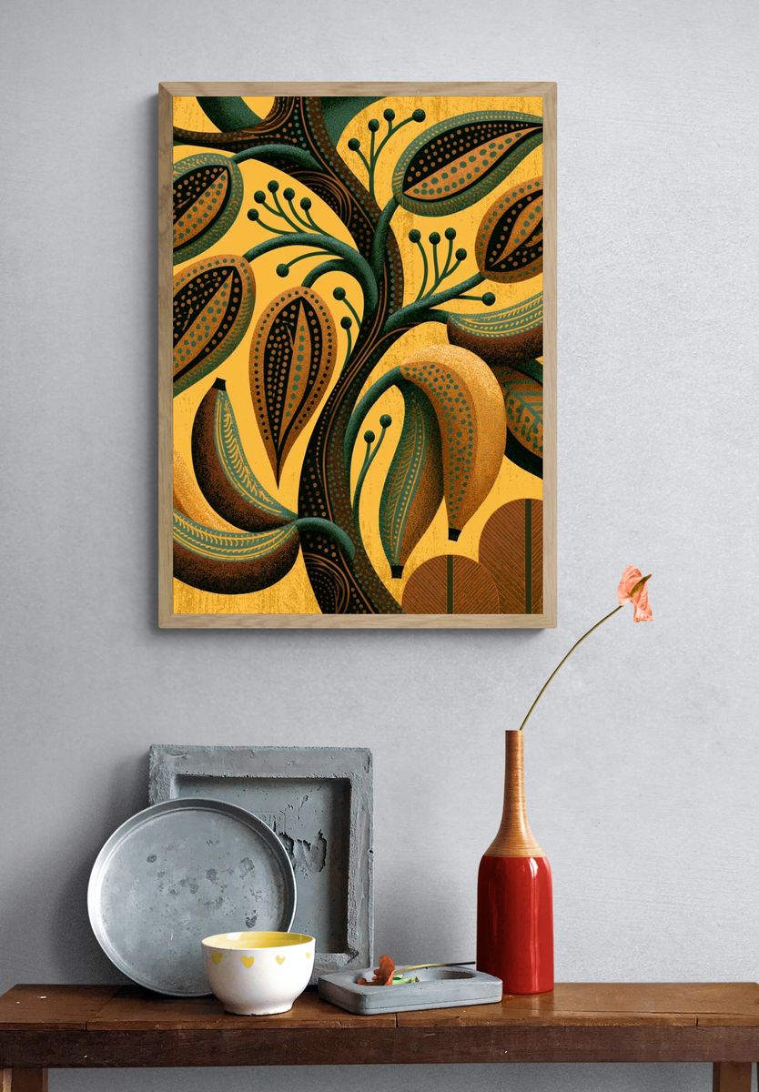 Tropical Leaf Pattern Print. — room view 3