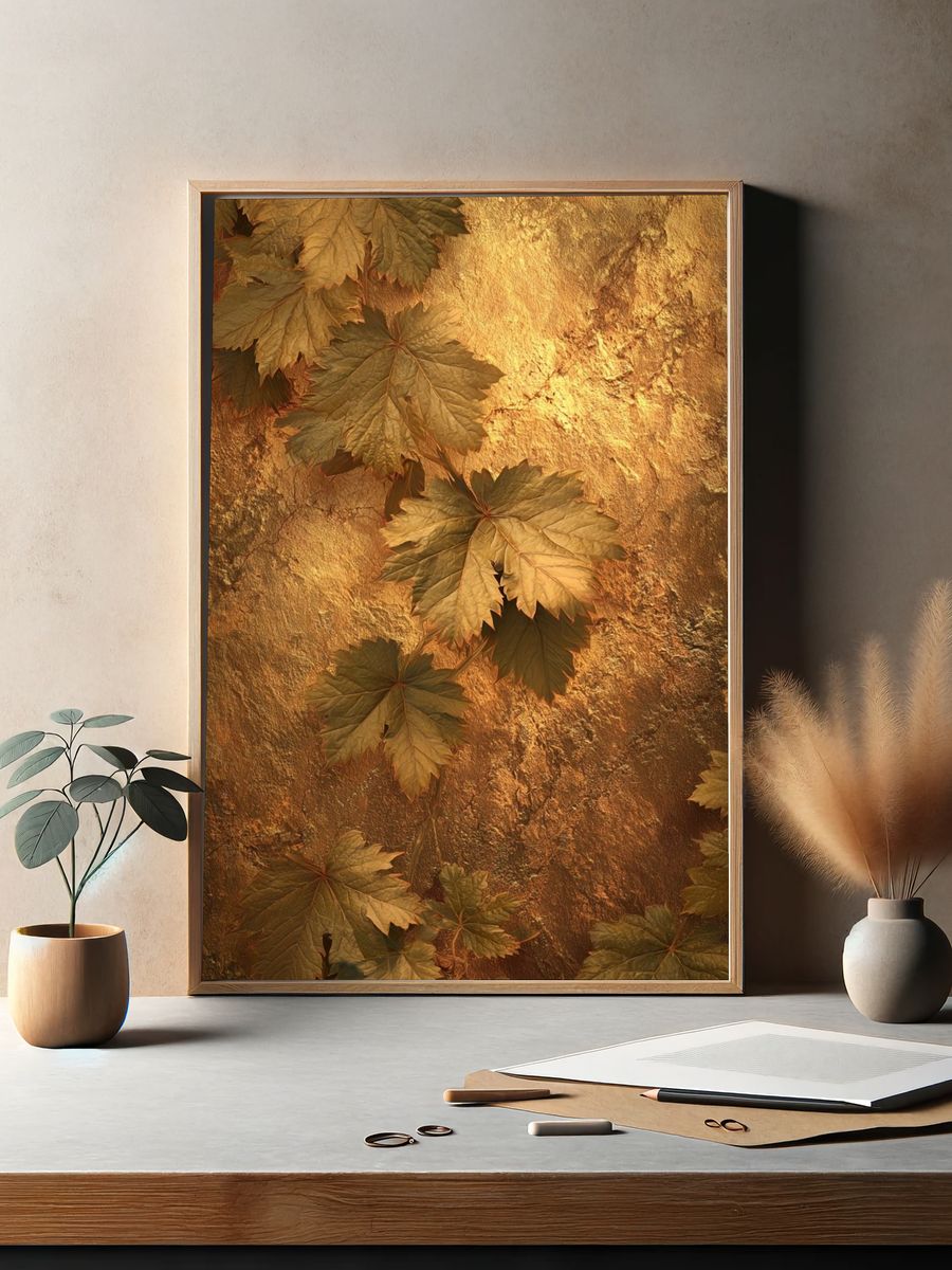 Golden Maple Leaves Botanical Print. — room view 2