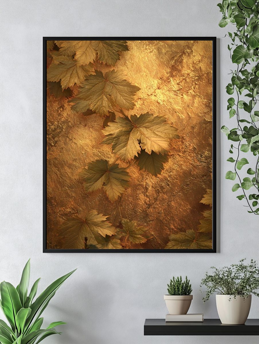 Golden Maple Leaves Botanical Print. — room view 4