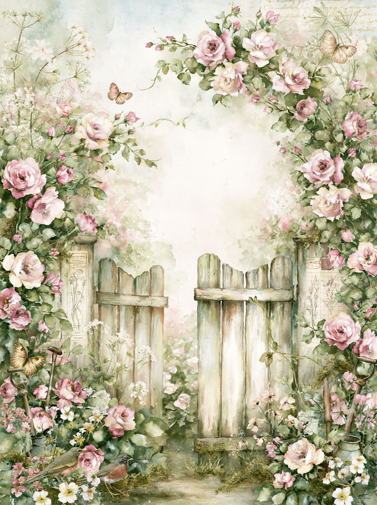 Floral Garden Gate Watercolor Print. poster — botanical art