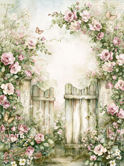 Floral Garden Gate Watercolor Print.